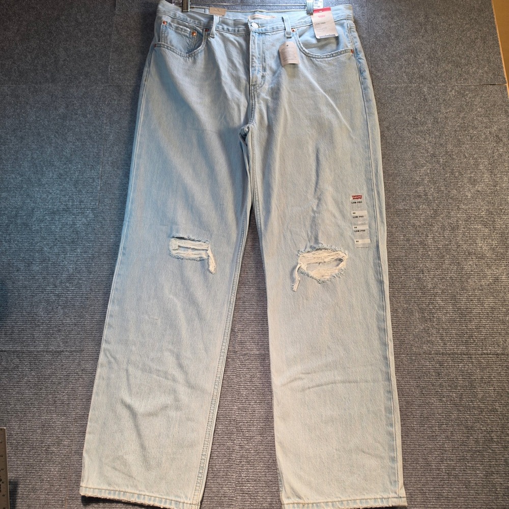 Levi's Low Pro Jeans Women 32 Light Blue New Distressed Straight Leg Denim